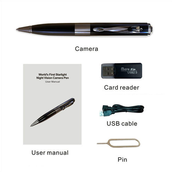 1080P High Definition Surveillance, Video and Audio Recorder with Night Vision, Writing Utensil