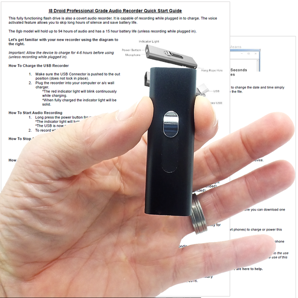 I16 Mini Voice Activated Digital Audio Recorder | 16gb USB Flash Drive | Date & Time Stamp | Easy To Use